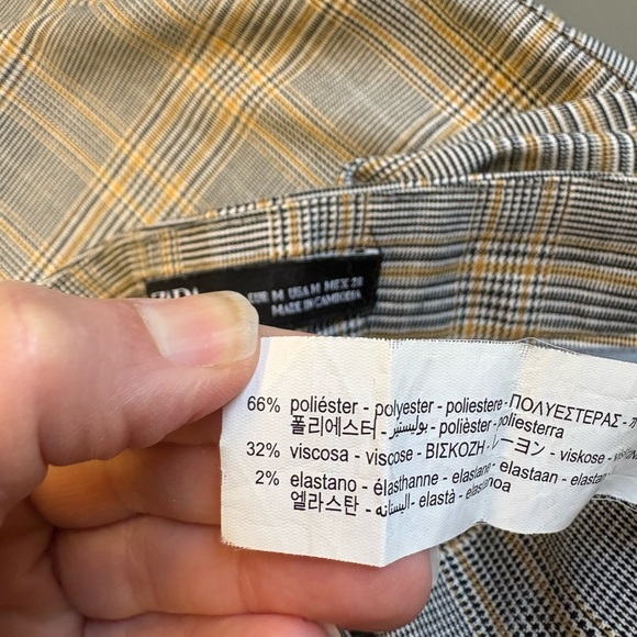 Zara Yellow Black Plaid High Waisted Slim zip fly Medium women's Trousers pants - Picture 8 of 12